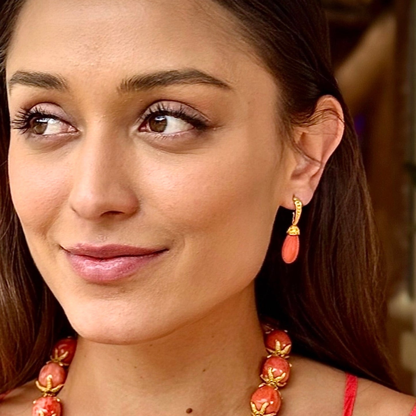 "Susie Spiral" Drops for Hook Earrings (Italian Coral, 22k Gold)