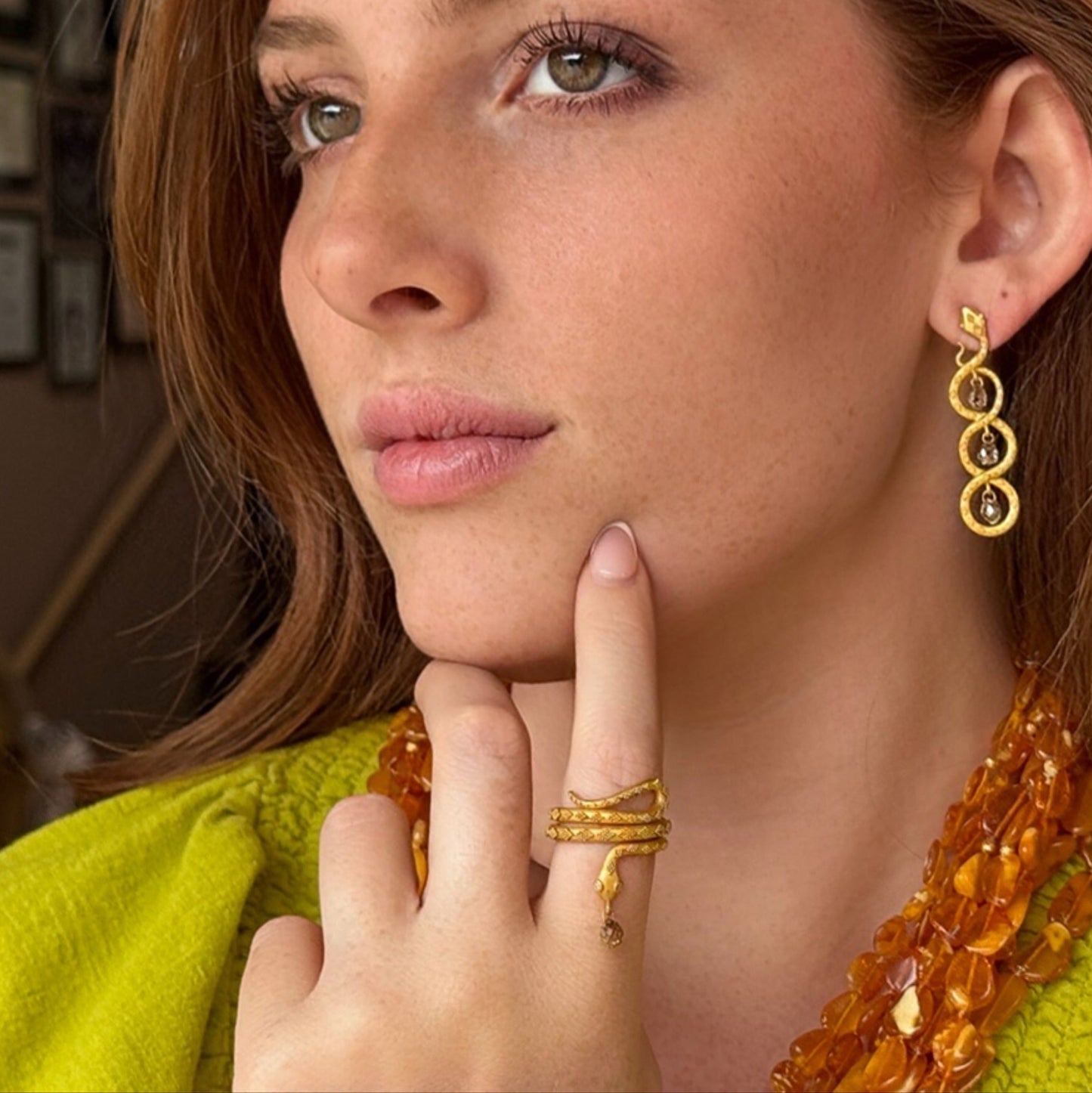 "Coiled Snake" Ring (Cognac Diamond, 22k Gold)