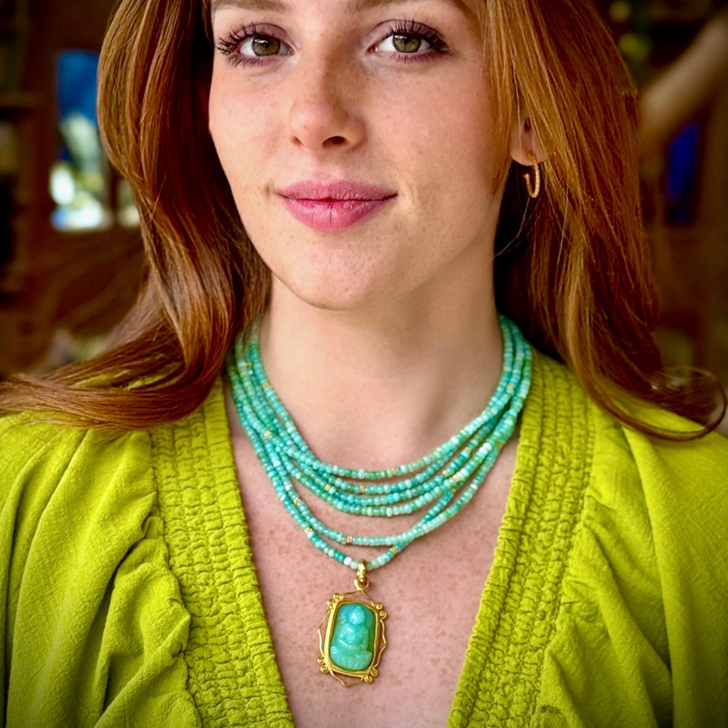 "Lana 5-Strand" Necklace (Peruvian Opal Beads, 22k Gold)