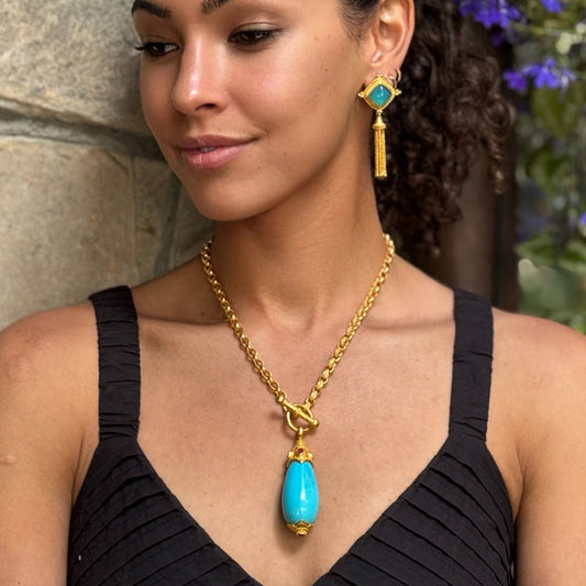 "Shivanam" Pendant (Sleeping Beauty Turquoise, Ruby, 22k, 18k Gold)