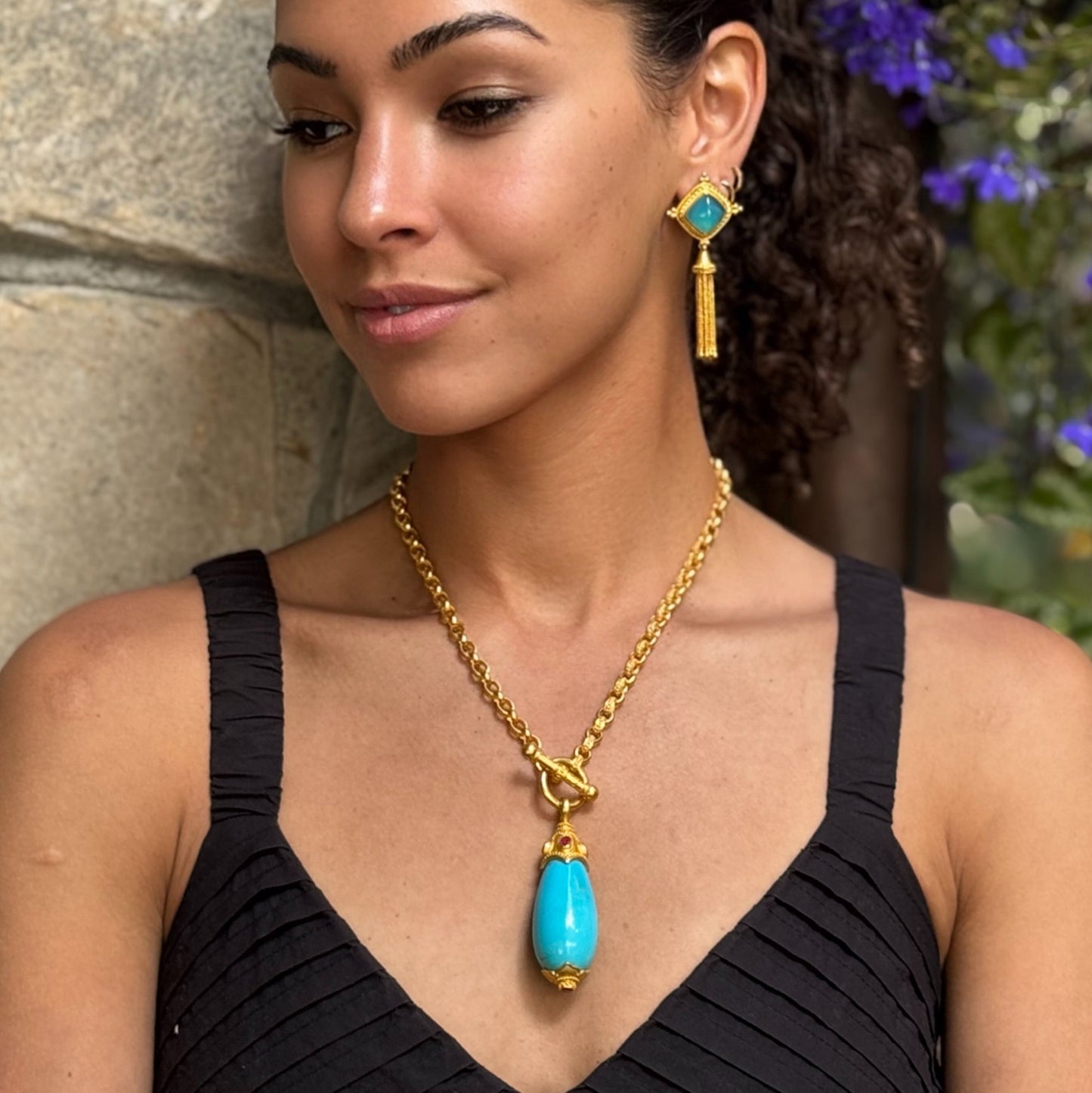 "Sharon Lariat" Toggle Necklace (18k Gold Link Chain)
