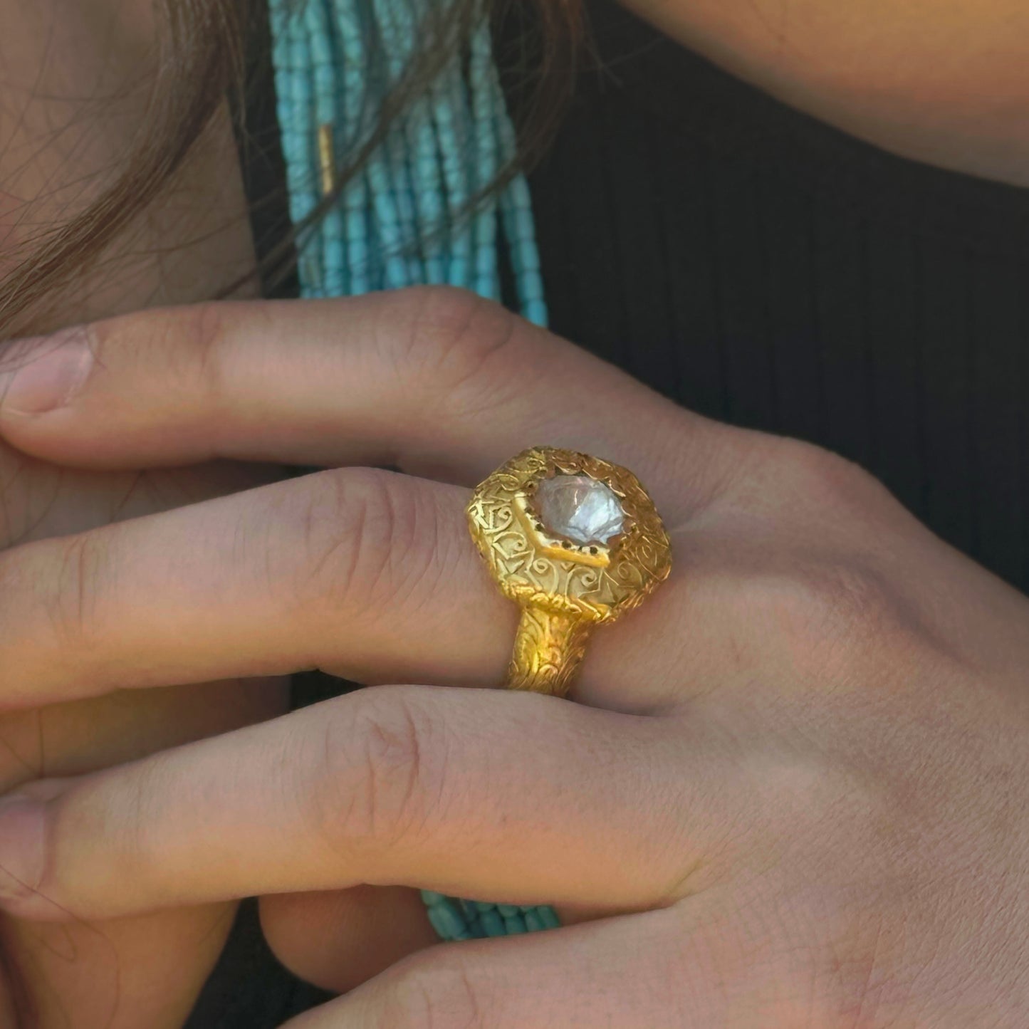 "Jodhpur Hexagon" Ring (Diamond, 22k, 18k Gold)