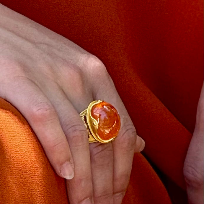 "Klimt" Ring (Mandarin Garnet, 22k Gold)