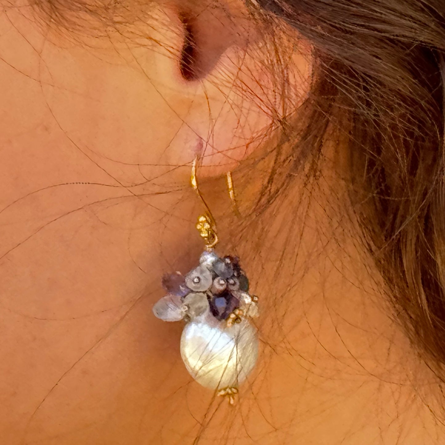 "Fiesta" Hook Dangle Earrings (Freshwater Pearl, Tanzanite, Amethyst, Emerald, Moonstone, Silver, 18k Gold, 22k Gold Vermeil)