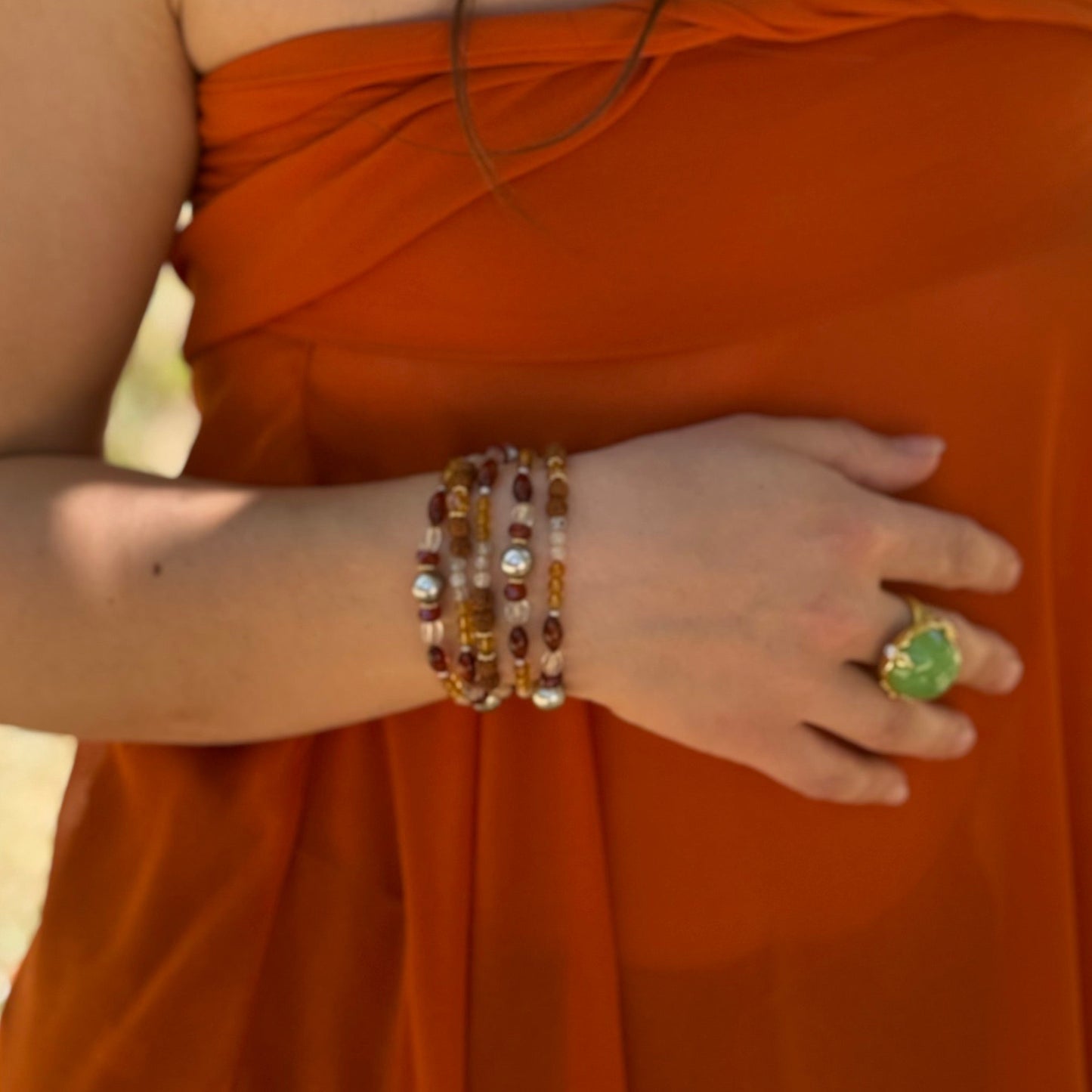 "Udaipur" Necklace (Amber, Quartz Crystal, Garnet, Tahitian Pearl, 18k Gold)