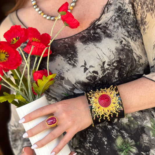 "Conception" Cuff Bracelet (Horn, Venetian Glass, Ruby, Silver, 22k Gold)