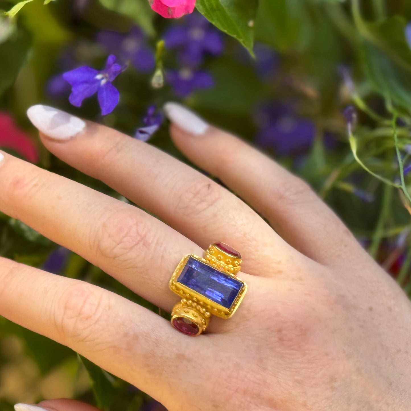 "Adrienne" Ring (Tanzanite, Rubellite Tourmaline, 22k Gold)