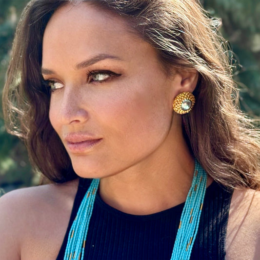 "Artichoke" Button Earrings (Abalone Pearl, 22k, 18k Gold)