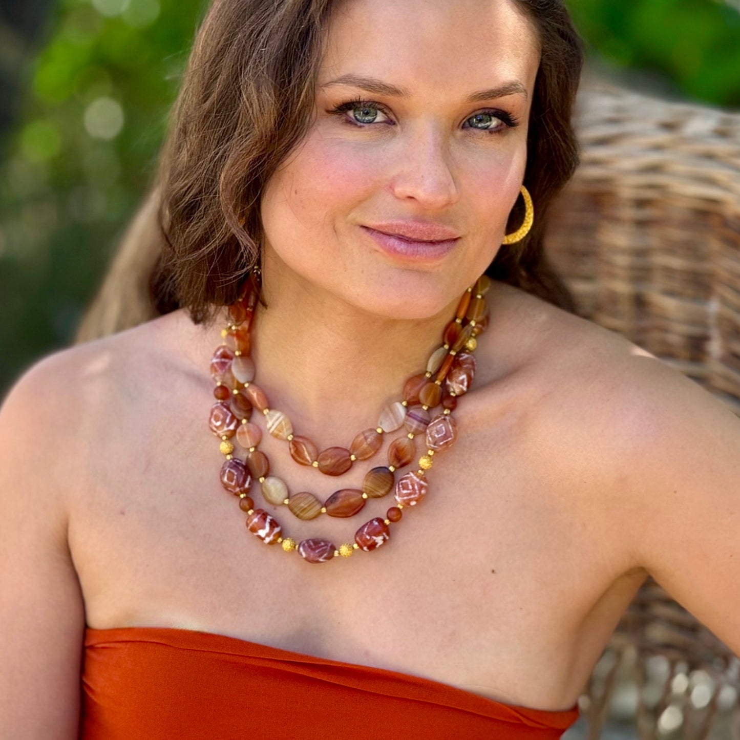 "Lola Afghani" Necklace (Carnelian Agate, 22k, 18k Gold)