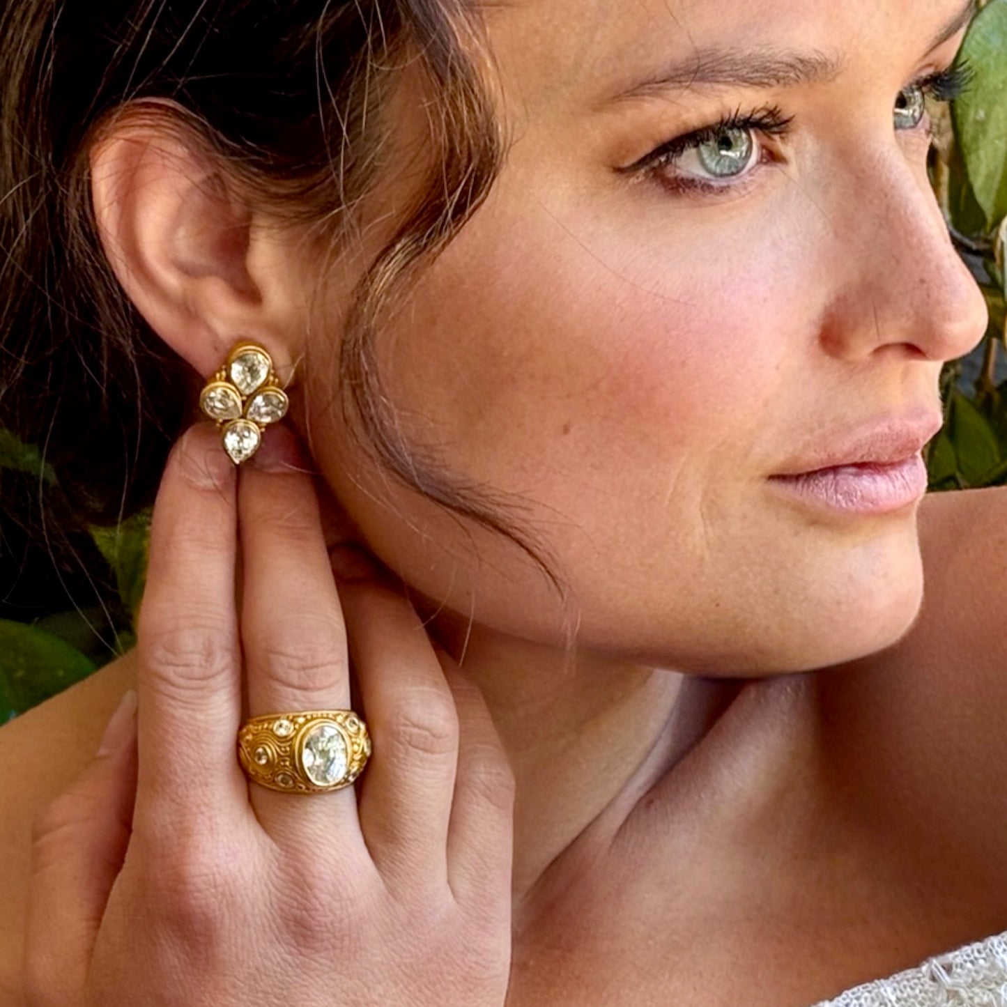 "Neptune" Ring (White Cambodian Zircon, 22k Gold)