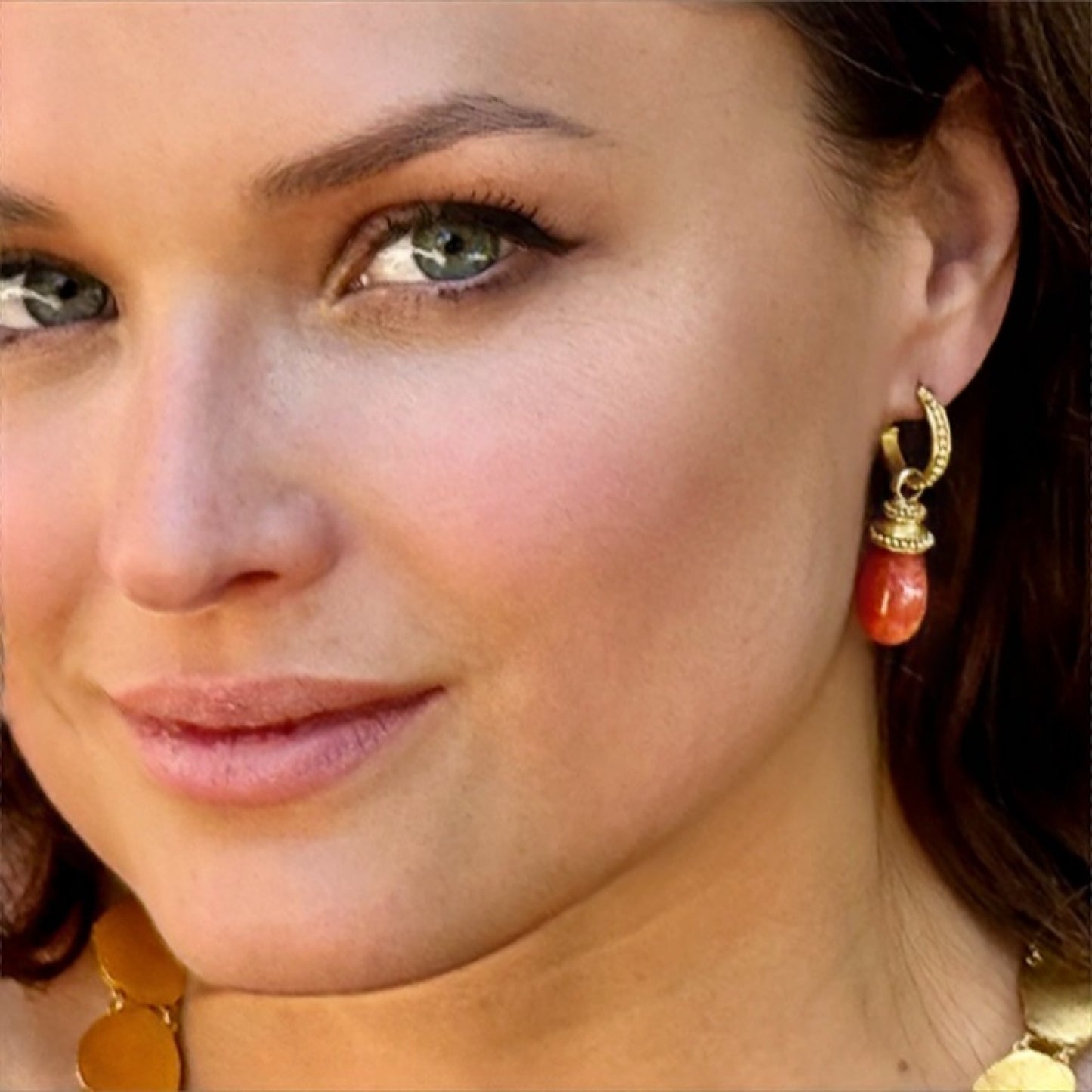 "Sharon" Drops for Hoop Earrings (Italian Coral, 22k, 18k Gold)