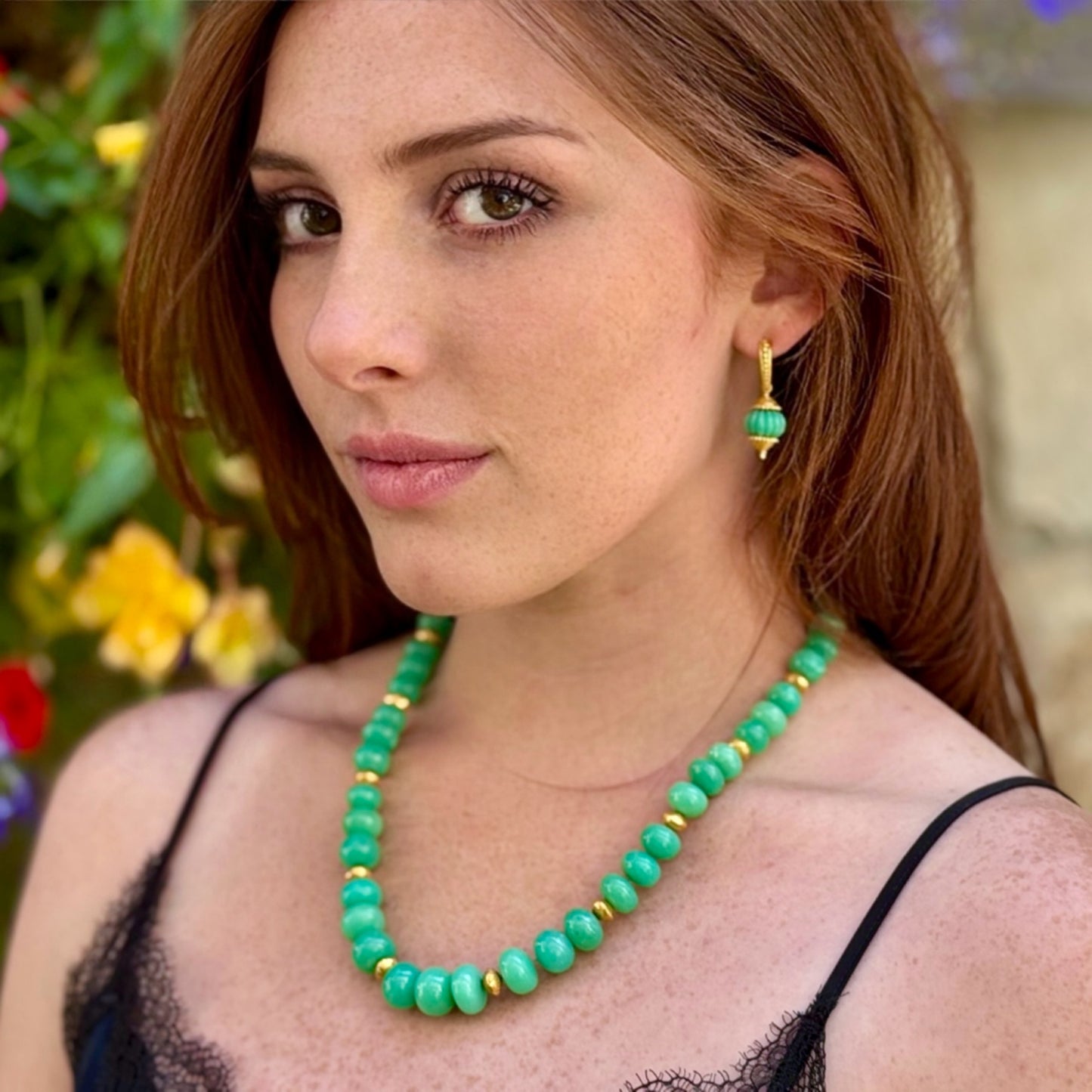 "Pumpkin" Drops for Hook Earrings (Chrysoprase Agate, 18k, 22k Gold)