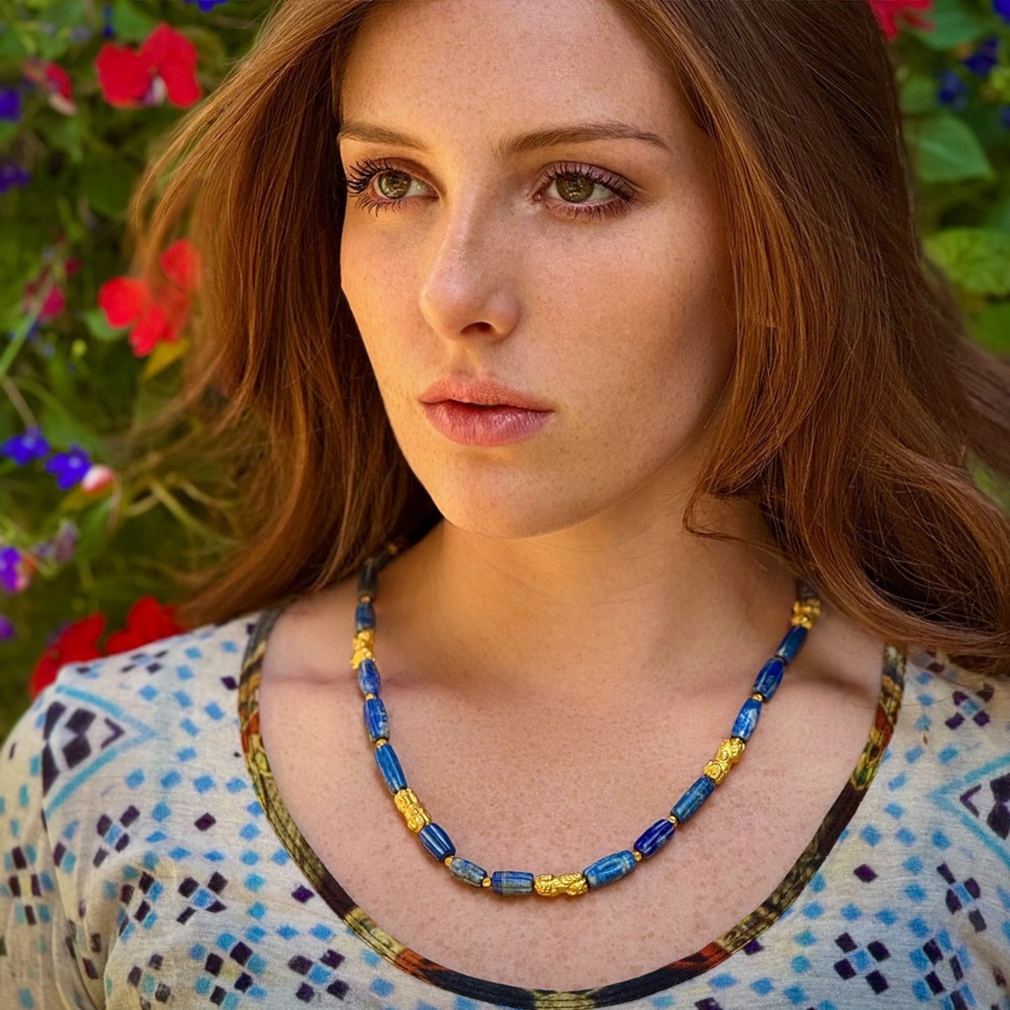 "Khmer Lola" Necklace (Lapis Lazuli, 18k, 22k Gold Beads)