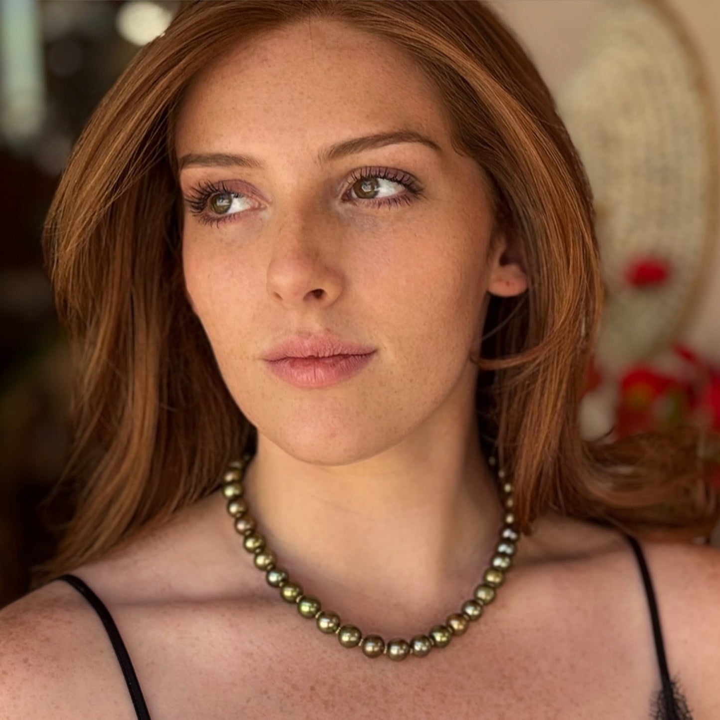"Lola Toggle" Necklace (Pistachio Green Freshwater Pearl, 18k, 22k Gold)