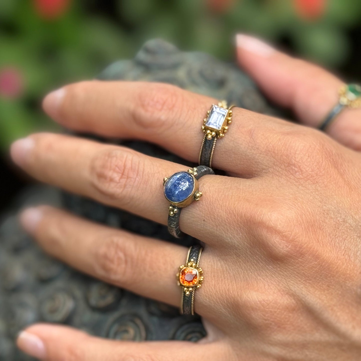 "Prague" Ring (Padparadscha Sapphire, 22k, 18k Gold, Oxidized Sterling Silver)