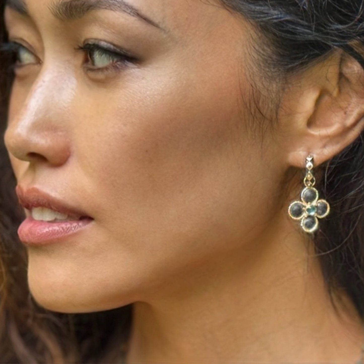 "Gotham" Drops for Hoop Earrings (Rainbow Moonstone, 18k Gold, Oxidized Sterling Silver)
