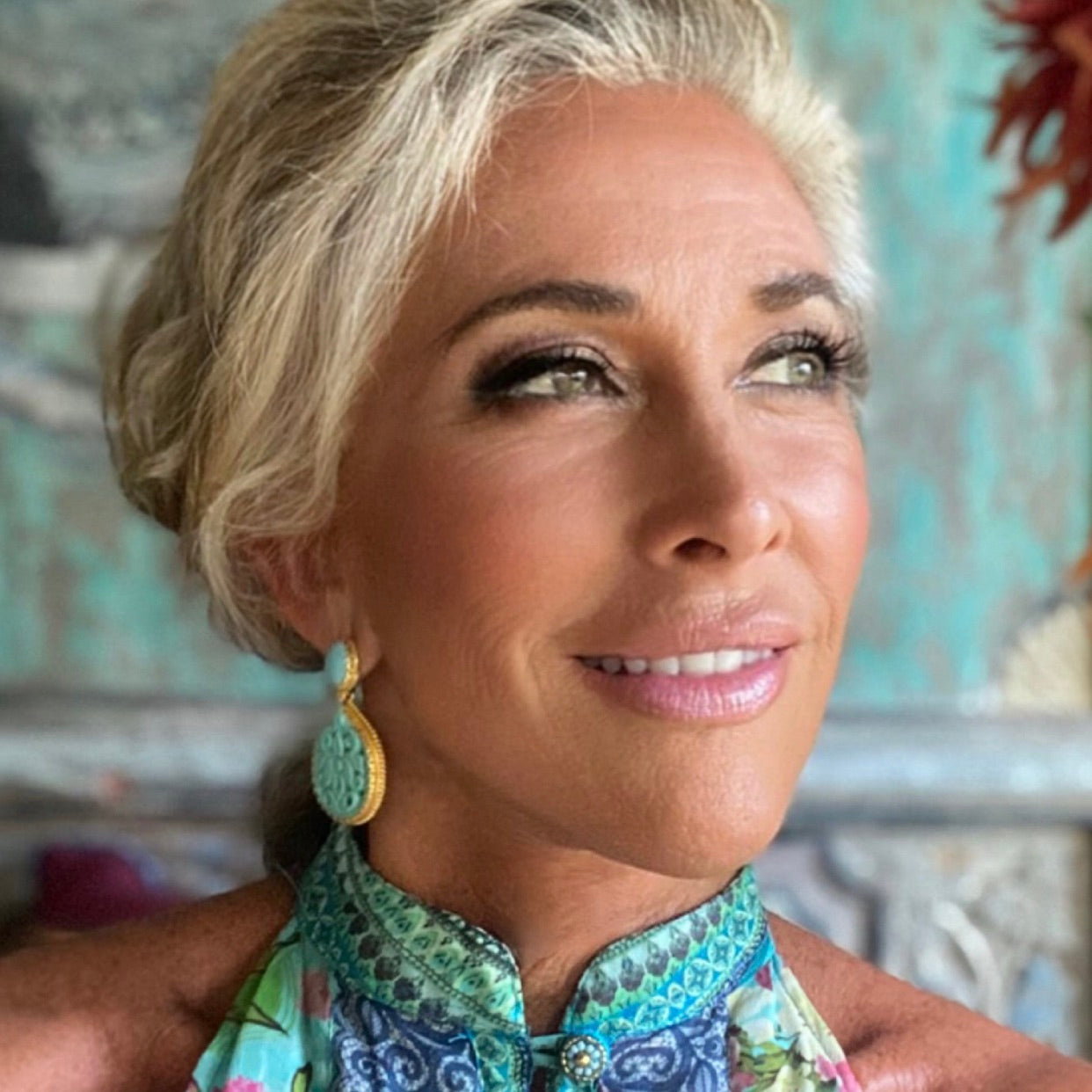 "Santa Fe" Stud Dangle Earrings (Sleeping Beauty Turquoise, 22k, 18k Gold)