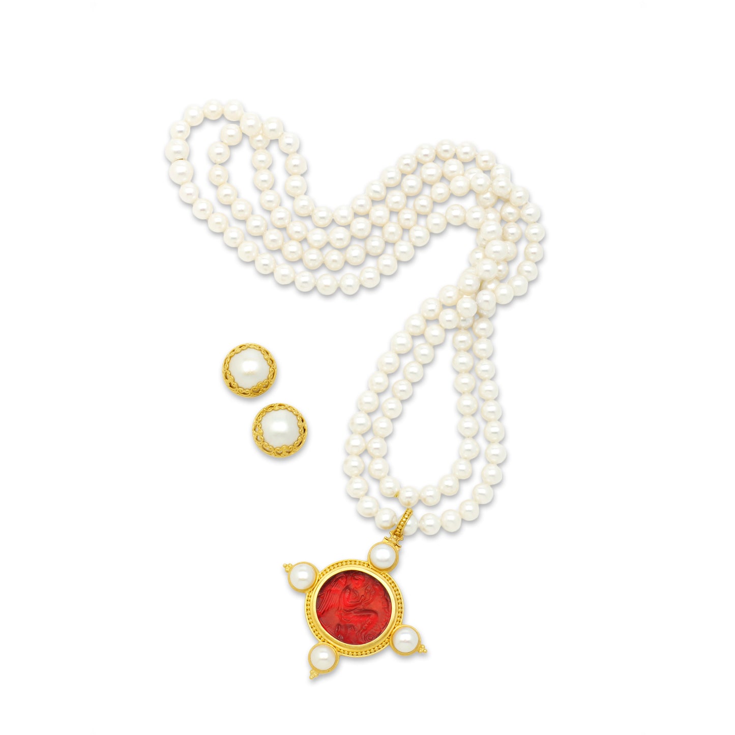 "Vienna" Pendant (Venetian Glass, Pearl, 22k Gold)