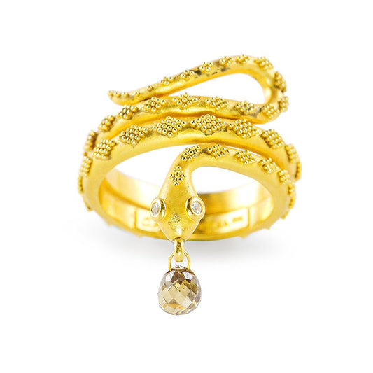 "Coiled Snake" Ring (Cognac Diamond, 22k Gold)