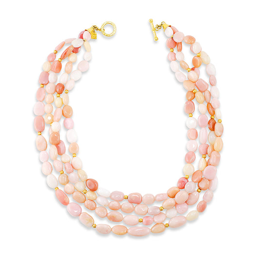 "Four Strand Lana" Necklace (Pink Peruvian Opal, 18k, 22k Gold)
