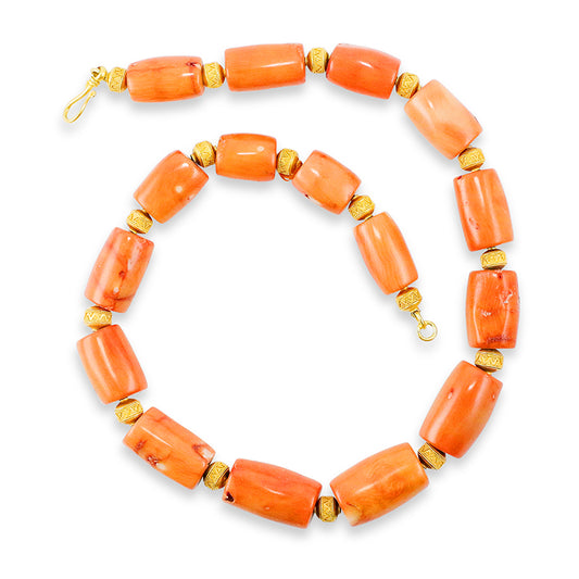 "Short Lola Circus" Necklace (Antique Tibetan Tribal Coral, 18k Gold) SOLD