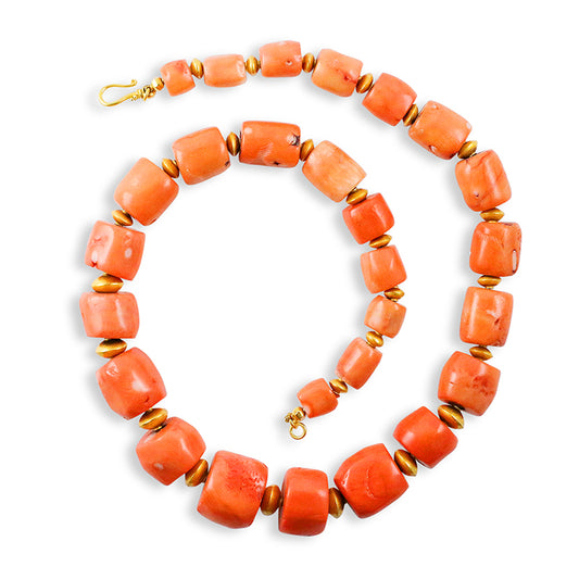 "Long Lola Circus" Necklace (Antique Tibetan Tribal Coral, 18k Gold)
