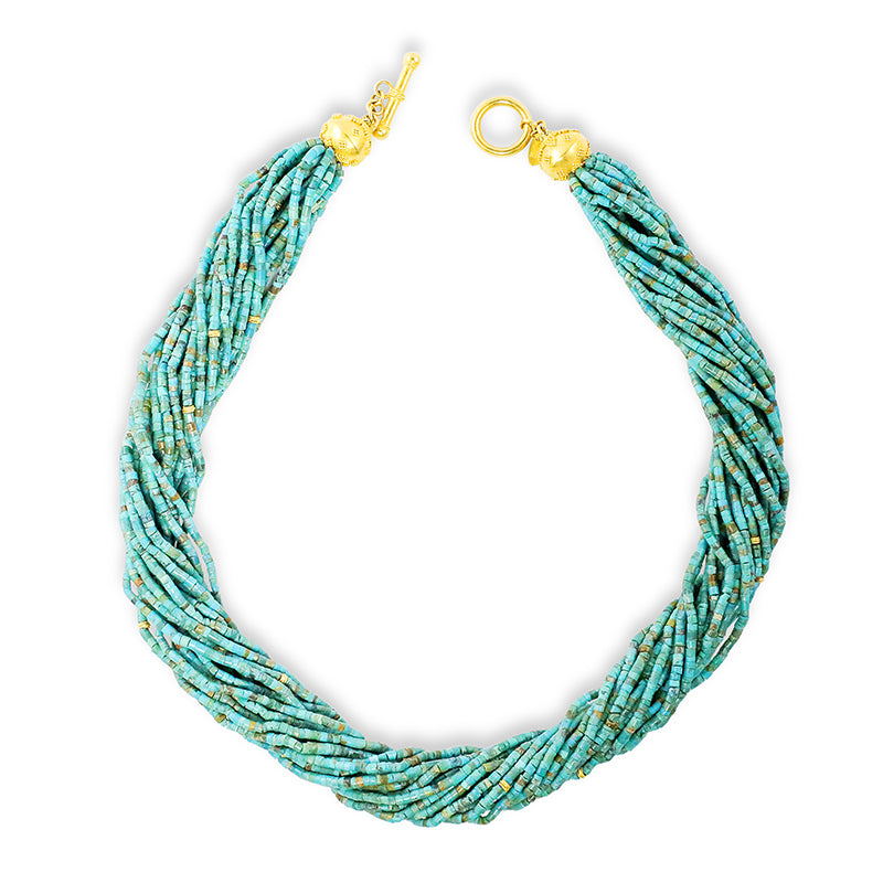 "Multi Twist Torsade" Necklace (Chinese Turquoise, 18k, 22k Gold)