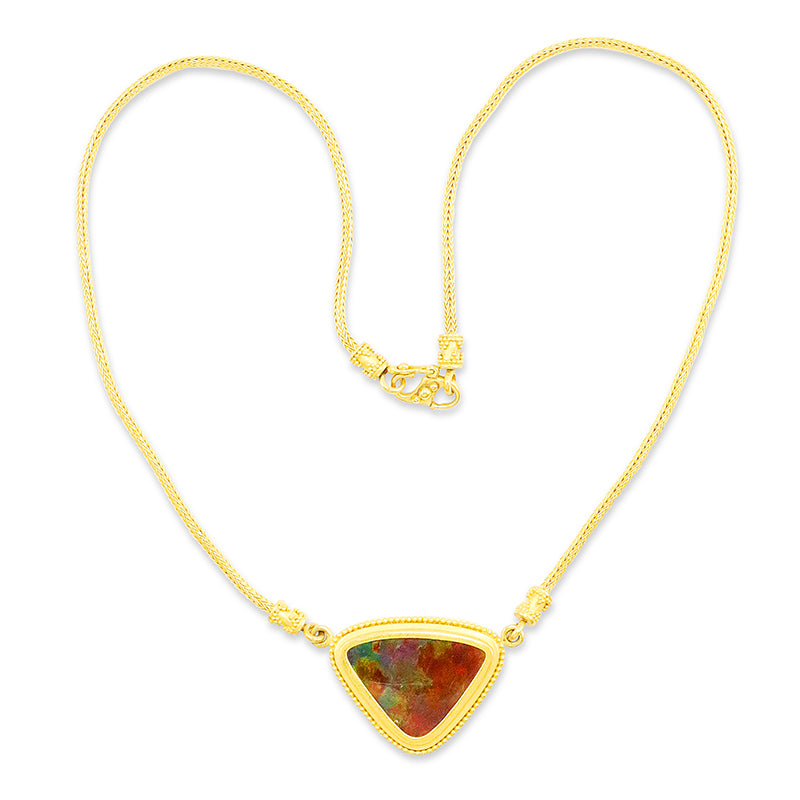 "Pelekas" Necklace (100 Million Year-Old Fossil Ammolite, 22k Gold)