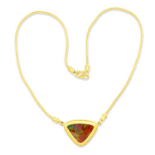 "Pelekas" Necklace (100 Million Year-Old Fossil Ammolite, 22k Gold)