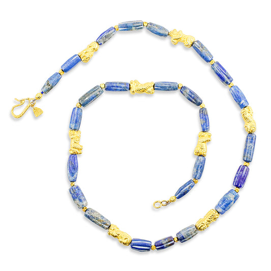 "Khmer Lola" Necklace (Lapis Lazuli, 18k, 22k Gold Beads)