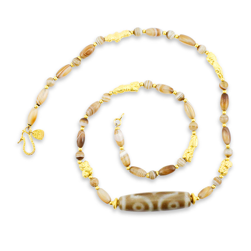 "Lola Animalé" Necklace (Banded Agate, 22k, 18k Gold)