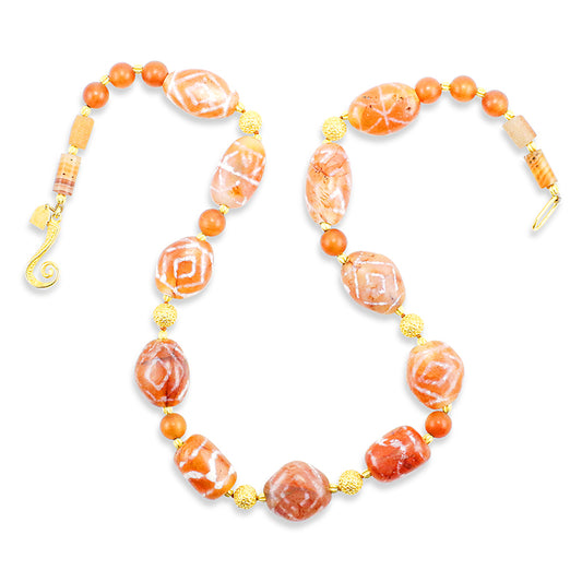 "Lola Afghani" Necklace (Carnelian Agate, 22k, 18k Gold)