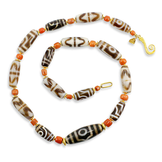 "Lola Tibet" Necklace (Agate, Tibetan Coral, 22k, 18k Gold)