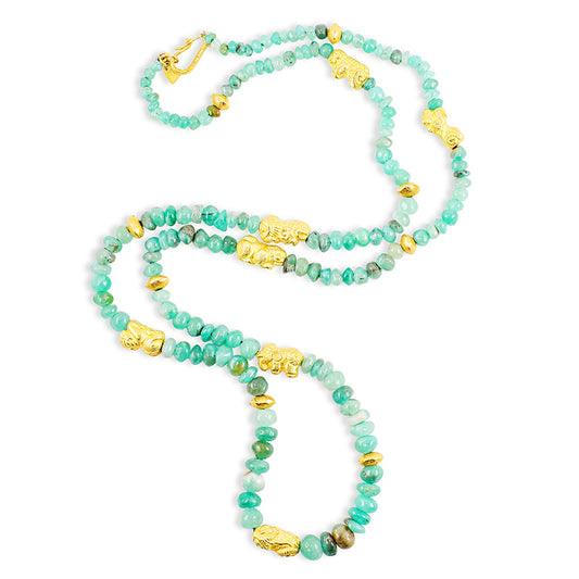 "Khmer Long Lola" Necklace (Emerald Beads, 18k, 22k Gold Beads)