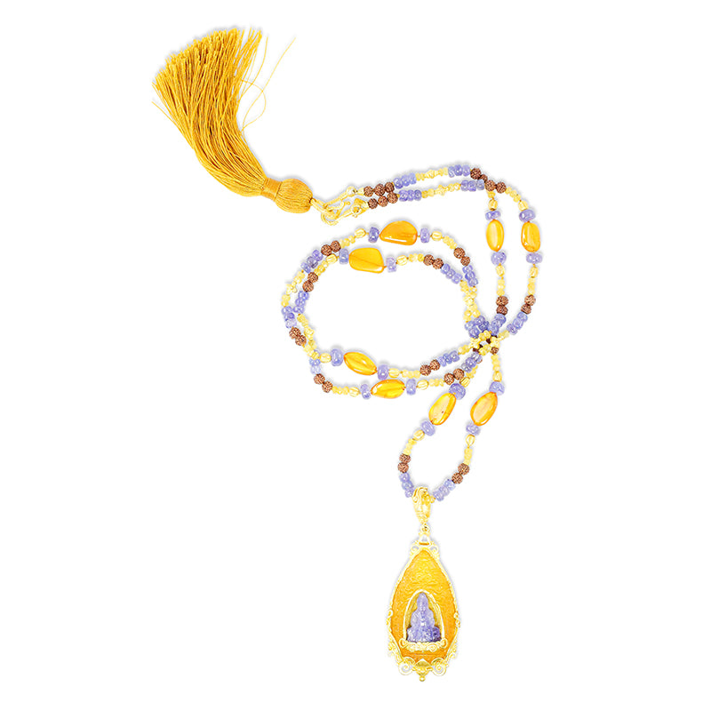 "Candi Buddha" Pendant (Amber, Tanzanite, 22k, 18k Gold)