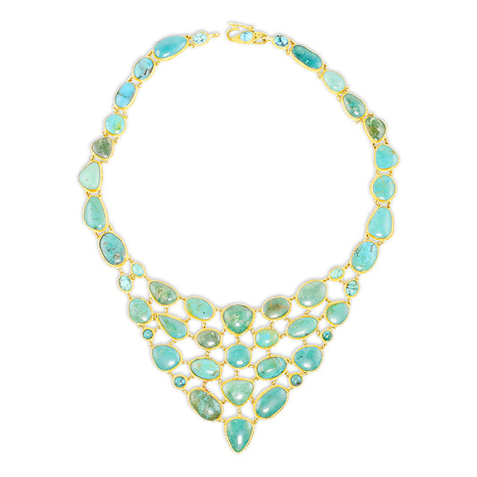 "Arizona Fishnet" Bib Necklace (Turquoise, 22k, 18k Gold)