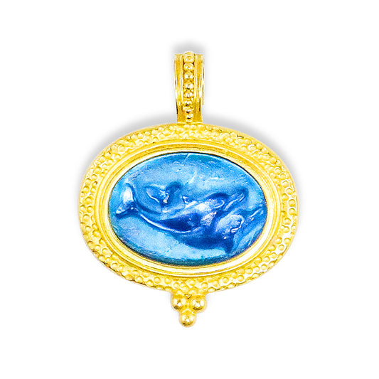 "Sharon Trio" Pendant (Blue Venetian Murano Glass, 22k Gold)
