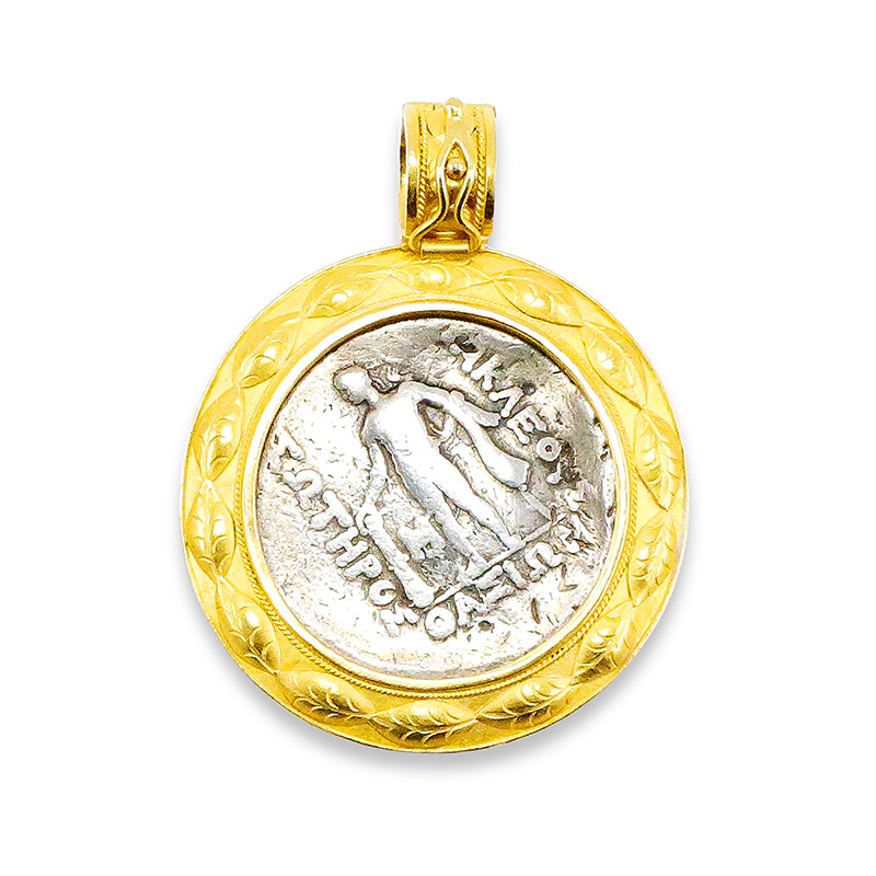 "Laurel Leaf" Pendant (Ancient Greek Silver Coin, 22k Gold)
