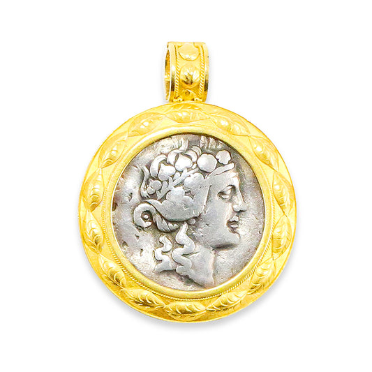 "Laurel Leaf" Pendant (Ancient Greek Silver Coin, 22k Gold)