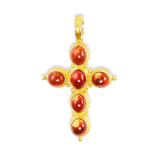 "Bari" Cross Pendant (Mexican Fire Opal, 22k Gold)