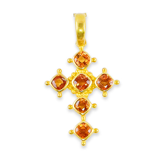 "Spoleto" Cross Pendant (Orange Sapphire, 22k, 18k Gold)