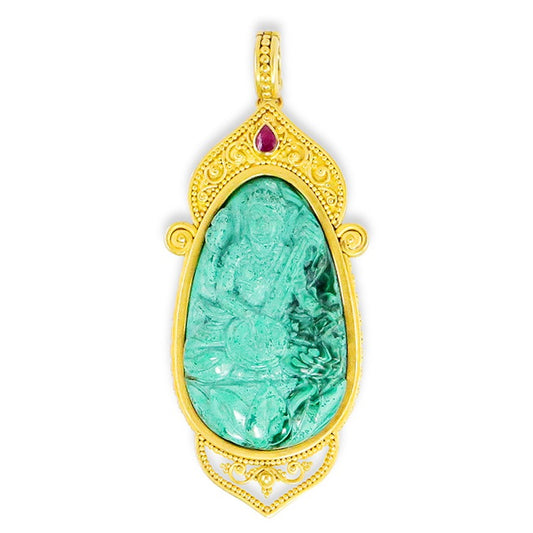 "Saraswati Amulet" Pendant (Malachite, Ruby, 22k Gold)