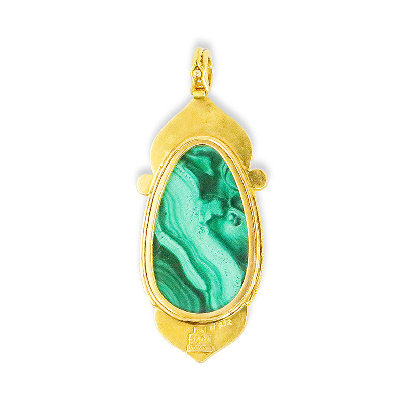 "Saraswati Amulet" Pendant (Malachite, Ruby, 22k Gold)