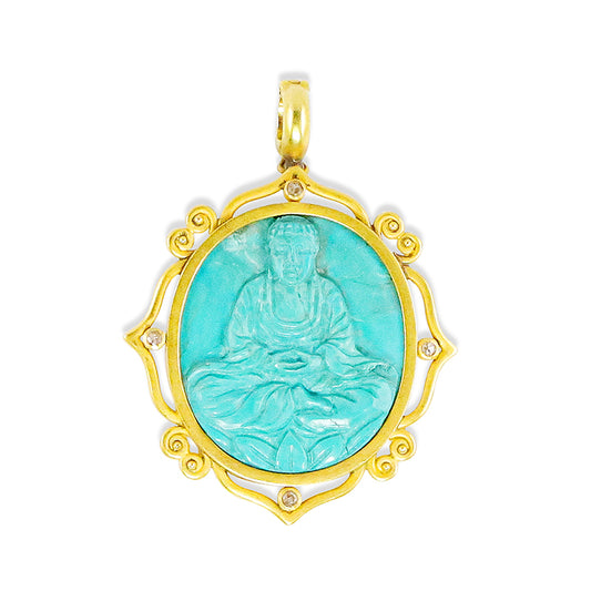"Seated Buddha" Pendant (Arizona Turquoise, 18k, 22k Gold)