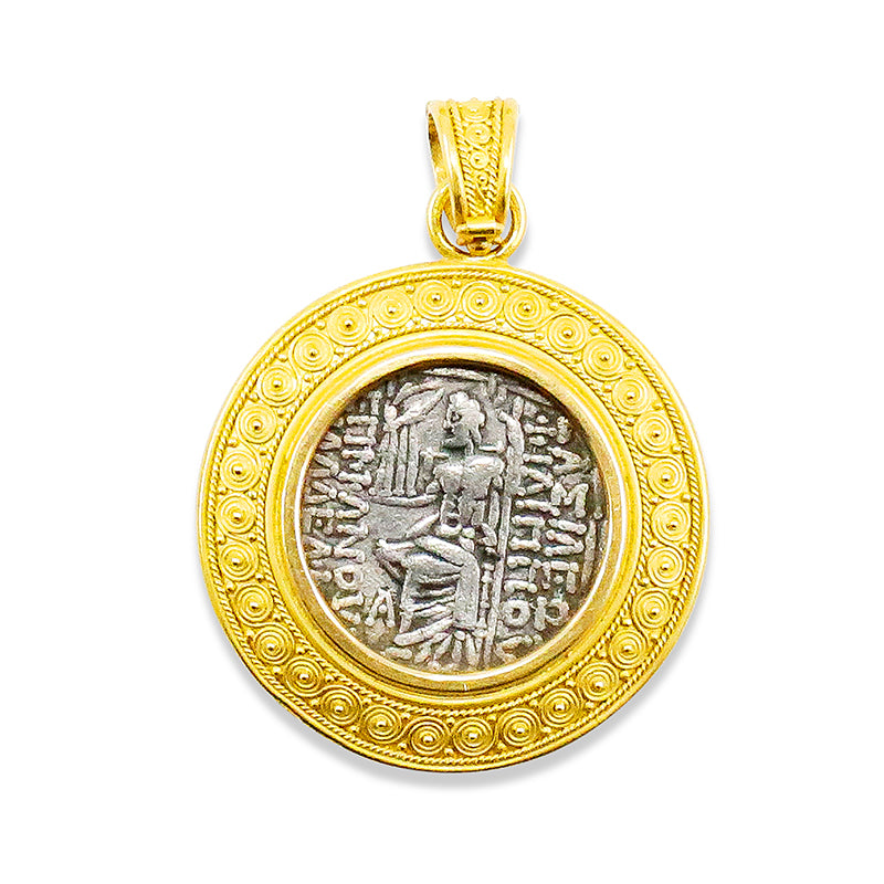 "Susie Spiral" Pendant (Authentic Greco-Roman Silver Coin, 22k Gold)