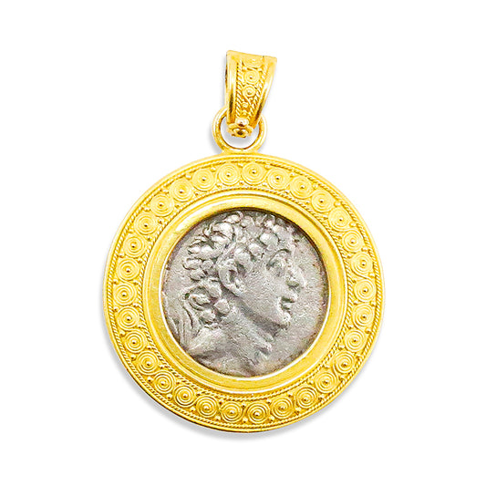 "Susie Spiral" Pendant (Authentic Greco-Roman Silver Coin, 22k Gold)