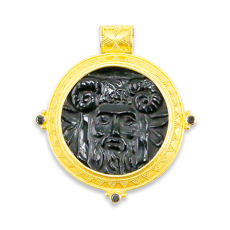 "Pisa" Pendant (Venetian Glass Intaglio, Black Diamond, 22k Gold)