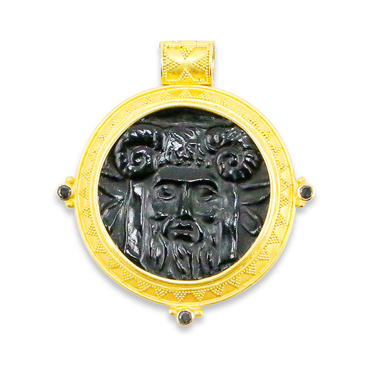 "Pisa" Pendant (Venetian Glass Intaglio, Black Diamond, 22k Gold)
