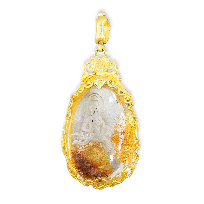 "Seat of Heaven" Pendant (Hand-Carved Quartz Crystal, Ruby, 22k Gold)
