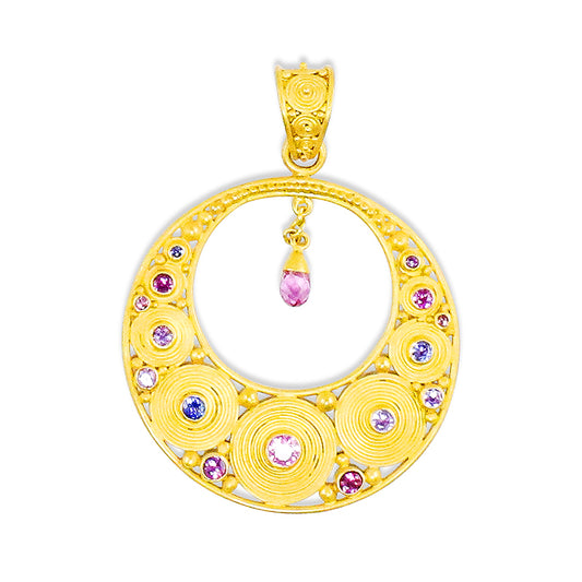 "Spiral Chakra" Pendant (Pink, Blue, and Purple Sapphires, 22k Gold)